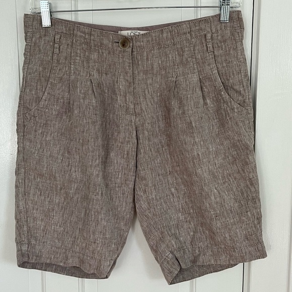 LOFT Ann Taylor Pleated‎ Women’s 100% Linen Lightweight Bermuda Shorts Size 6 - Picture 1 of 12